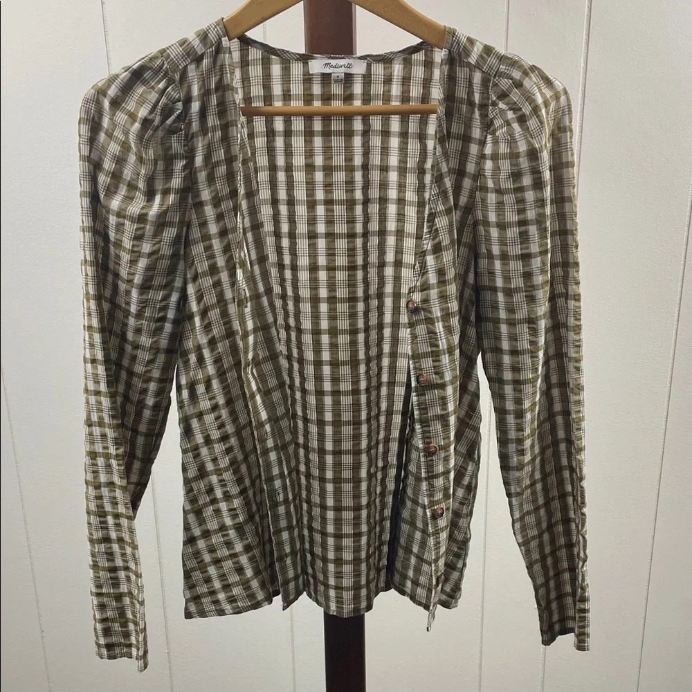 Madewell Westover Top in Sandown Plaid Weathered Olive